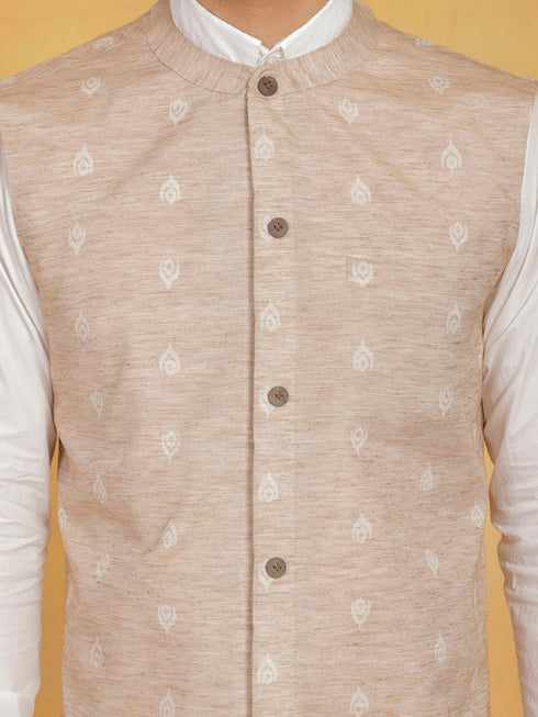 Vastramay Men's Beige Cotton Nehru Jacket